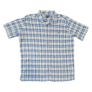 Patagonia Organic Cotton Blue-Yellow Plaid Button Down Shirt Size Men’s XL